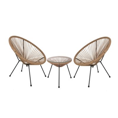 OUTDOOR LOUNGE SET 3PCS ACAPULCO HM21111 TABLE & 2 ARMCHAIRS IN BLACK-BEIGE