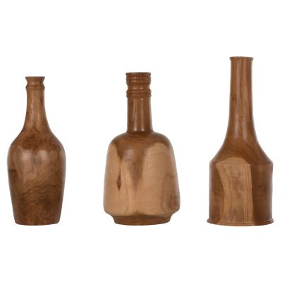 DECOR BOTTLES 3PCS SET HM7717 SOLID TEAK NATURAL