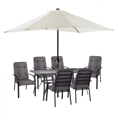 DINING SET 8PCS TABLE, ARMCHAIRS GRAY & UMBRELLA GRAY HM11477