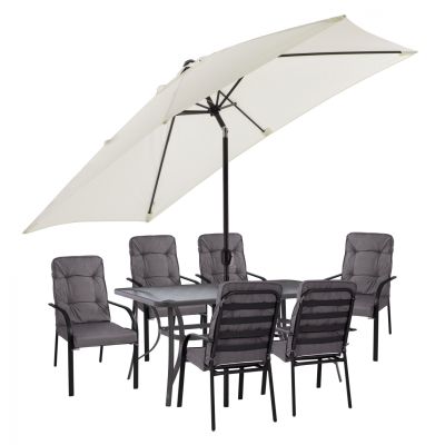 DINING SET 8PCS TABLE, ARMCHAIRS GRAY & UMBRELLA GRAY HM11477