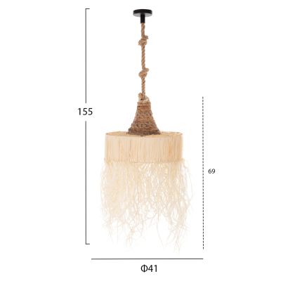 CEILING PENDANT LUMINAIRE SET HM11921 ROPE AND DRIED PALM LEAF FIBERS Φ41Χ155H cm.