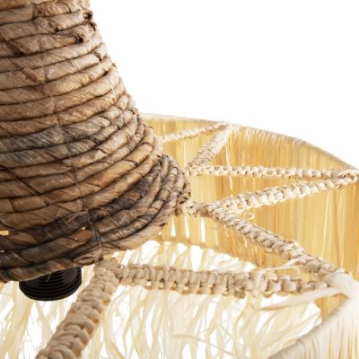 CEILING PENDANT LUMINAIRE SET HM11921 ROPE AND DRIED PALM LEAF FIBERS Φ41Χ155H cm.