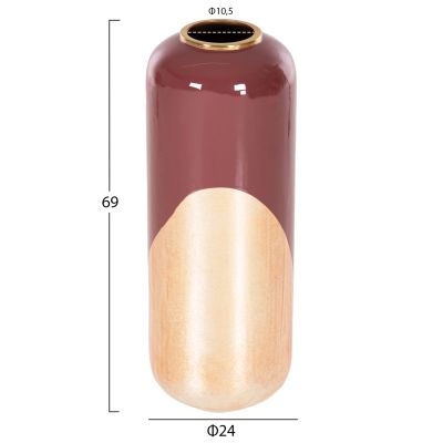 DECORATIVE FLOOR VASE RAKSASA HM4232.06 METAL IN CHERRY RED-GOLD PEARL Φ24x69Hcm.