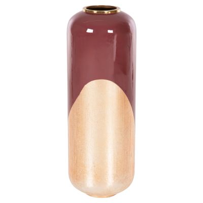DECORATIVE FLOOR VASE RAKSASA HM4232.06 METAL IN CHERRY RED-GOLD PEARL Φ24x69Hcm.