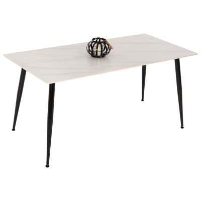 DINING TABLE TOM HM9588.02 SINTERED STONE WHITE MARBLE LOOK-BLACK METAL LEGS 160x80x76Hcm.