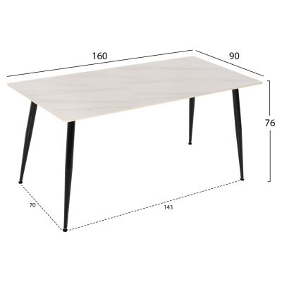 DINING TABLE TOM HM9588.02 SINTERED STONE WHITE MARBLE LOOK-BLACK METAL LEGS 160x80x76Hcm.