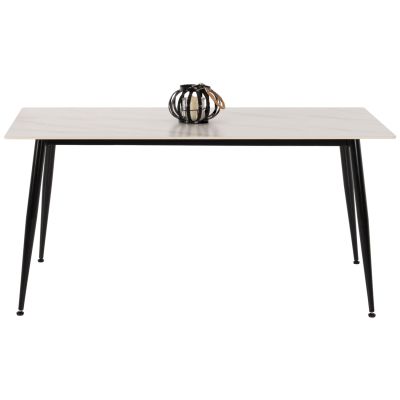 DINING TABLE TOM HM9588.02 SINTERED STONE WHITE MARBLE LOOK-BLACK METAL LEGS 160x80x76Hcm.