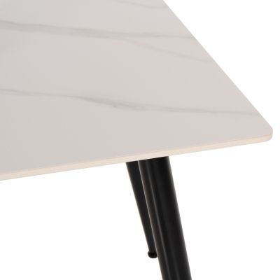 DINING TABLE TOM HM9588.02 SINTERED STONE WHITE MARBLE LOOK-BLACK METAL LEGS 160x80x76Hcm.