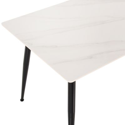DINING TABLE TOM HM9588.02 SINTERED STONE WHITE MARBLE LOOK-BLACK METAL LEGS 160x80x76Hcm.