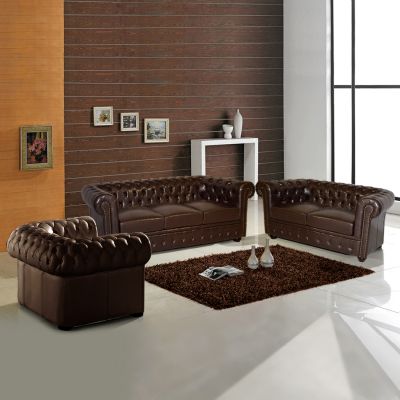 ΣΕΤ ΣΑΛΟΝΙ 2ΘΕΣΙΟ & 3ΘΕΣΙΟ & ΠΟΛΥΘRΟΝΑ CHESTERFIELD ΣΚΟΥΡΟ ΚΑΦΕ