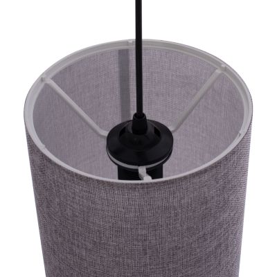 PENDANT CEILING LAMP HM7623.03 GREY FABRIC DRUM SHADE D19x70 εκ.