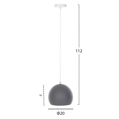 CEILING PENDANT LUMINAIRE HM4109 GREY SPHERICAL CAP-WHITE CABLE Φ20x112Hcm.