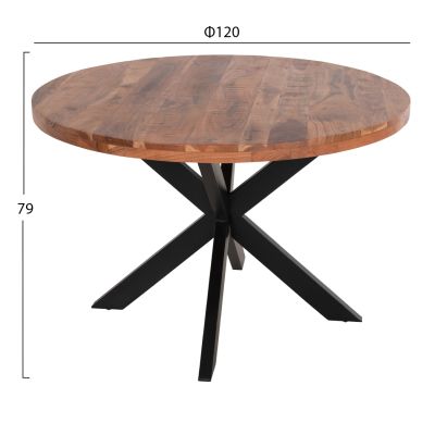 ROUND DINING TABLE MONTANA SUPERIOR HM9903 SOLID ACACIA WOOD TOP 4cm. Φ120Χ77Hcm.