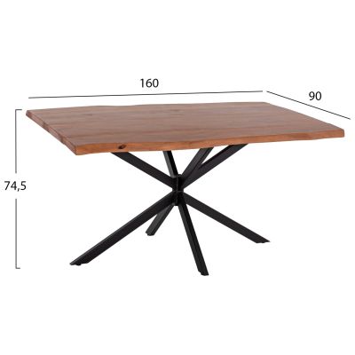 TABLE MONTANA HM11882 BLACK METAL BASE WITH SOLID ACACIA WOOD TABLETOP 160x90x74,5Hcm.