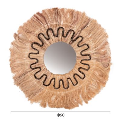 MIRROR ROUND WITH ABACA FIBERS FRAME IN NATURAL-BLACK 90x4x90Hcm.HM7750