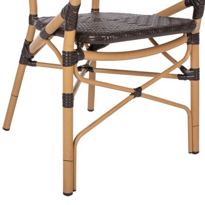 АЛУМИНИЕВО КРЕСЛО HM5926.01 КАФЯВ ВИД НА БАМБУК И КАФЯВ PE РАТАН 56x62x95Hcm.