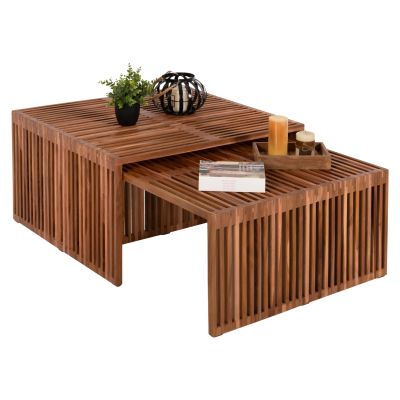 COFFEE TABLE SET OF 2 NYA HM9546 TEAK WOOD IN NATURAL COLOR  86x79x46Hcm.