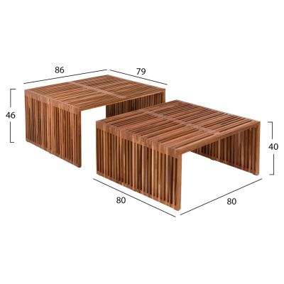 COFFEE TABLE SET OF 2 NYA HM9546 TEAK WOOD IN NATURAL COLOR  86x79x46Hcm.