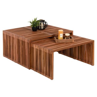 COFFEE TABLE SET OF 2 NYA HM9546 TEAK WOOD IN NATURAL COLOR  86x79x46Hcm.