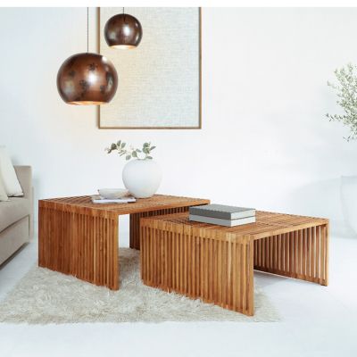 COFFEE TABLE SET OF 2 NYA HM9546 TEAK WOOD IN NATURAL COLOR  86x79x46Hcm.