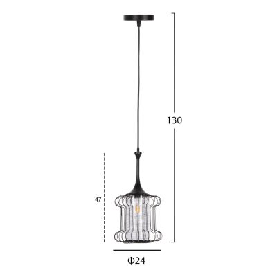 CEILING PENDANT LAMP HM4087 BLACK METAL-WHITE FABRIC Φ24x130Hcm.