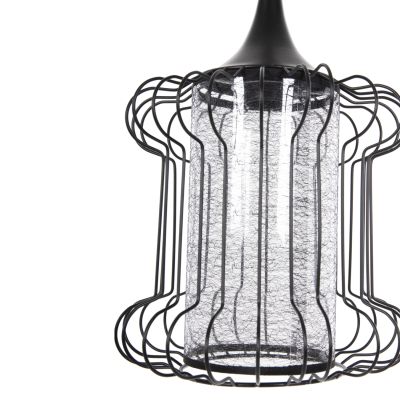 CEILING PENDANT LAMP HM4087 BLACK METAL-WHITE FABRIC Φ24x130Hcm.