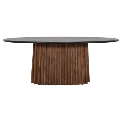 ТРАПЕЗНА МАСА ОВАЛНА DRAXX HM9689 АКАЦИЕВО ДЪРВО МАСИВ-ЧЕРЕН МРАМОР ПЛОТ 200x100x76Hcm.