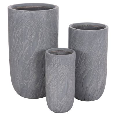 GARDEN PLANTERS CYLINDRICAL SET 3PCS SERIES GARDENER HM4720 FIBERCLAY IN CEMENT COLOR Φ44x78.5Hcm.