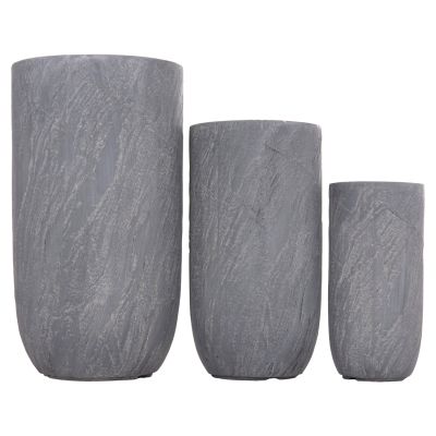 GARDEN PLANTERS CYLINDRICAL SET 3PCS SERIES GARDENER HM4720 FIBERCLAY IN CEMENT COLOR Φ44x78.5Hcm.