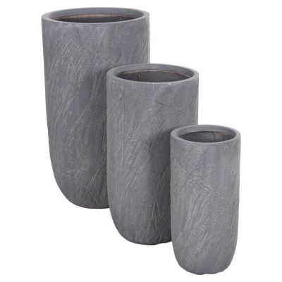 GARDEN PLANTERS CYLINDRICAL SET 3PCS SERIES GARDENER HM4720 FIBERCLAY IN CEMENT COLOR Φ44x78.5Hcm.