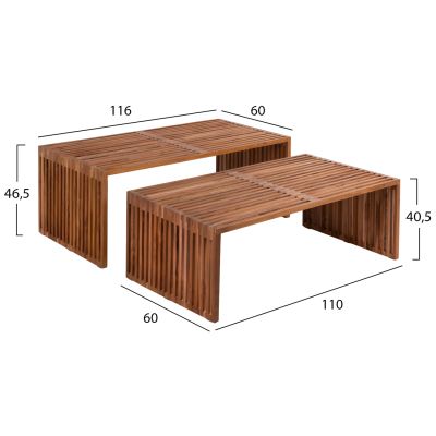 COFFEE TABLE SET OF 2 NYA HM9548 TEAK WOOD IN NATURAL COLOR 116x60x46,5Hcm.