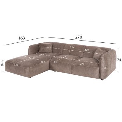 ЪГЛОВ ДИВАН (ЛЯВ) TREAT HM3277.02L ТЪМНО БЕЖОВ ДАМАС 270x163x74Hcm.