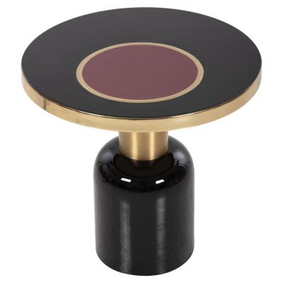 SIDE TABLE ERODE HM4248.01 METAL IN BLACK-GOLD-CHERRY RED Φ50,5x50Hcm.