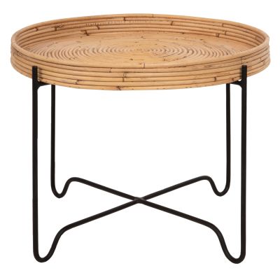 ROUND SIDE TABLE FLY HM7907 RATTAN IN NATURAL COLOR-BLACK METAL BASE Φ50x40Hcm.
