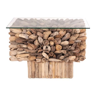 COFFEE TABLE SQUARE SPARROW HM9961 DRIFTWOOD--GLASS 75x75x51Hcm.