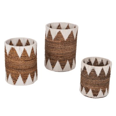 КРЪГЛИ КОШНИЦИ БЕЗ КАПАК 3БР HM4307 РУШ В ЕСТЕСТВЕНО-БЯЛО Φ42x56Hсм.