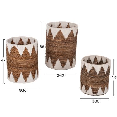 КРЪГЛИ КОШНИЦИ БЕЗ КАПАК 3БР HM4307 РУШ В ЕСТЕСТВЕНО-БЯЛО Φ42x56Hсм.