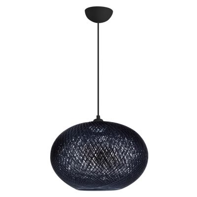 PENDANT CEILING LAMP HM7624.03 BLACK OVAL-SHAPED SPHERE, KNITTED ROPE, INDOORS