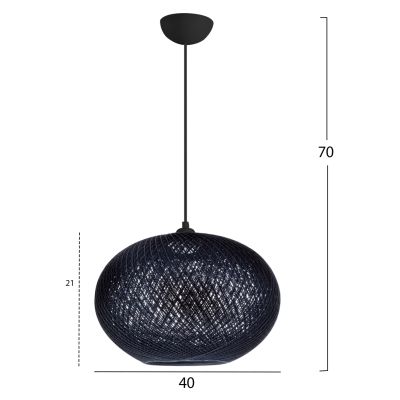 PENDANT CEILING LAMP HM7624.03 BLACK OVAL-SHAPED SPHERE, KNITTED ROPE, INDOORS