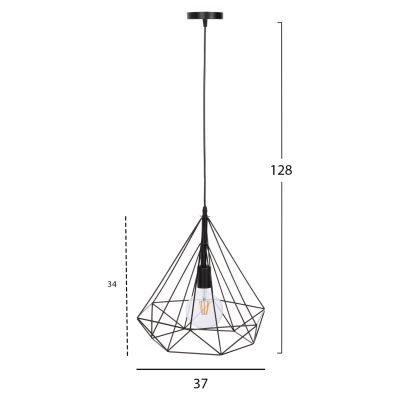 CEILING PENDANT LAMP HM4064 BLACK METAL CAP 32x37x128Hcm.