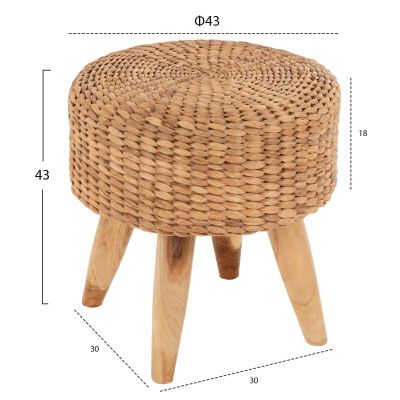 STOOL JIM HM7824 TEAK WOOD IN NATURAL COLOR-MATTED SEAT Φ43x43Hcm.