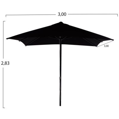 PROFESSIONAL 3x3x2,83M ALUMINUM UMBRELLA WITH ACRYLIC CLOTH IN BLACK SHADE HM6026.03