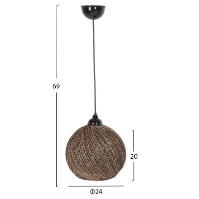 CEILING PENDANT LAMP INDOORS ΗΜ7645.03, GOLD BLACK- KNITTED ROPE, Φ24x69Ηcm.