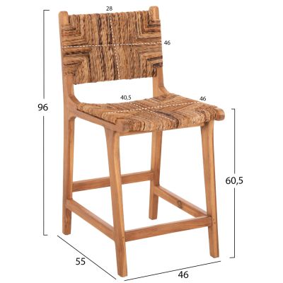БАР СТОЛ WALTER HM9842 ТИКОВО ДЪРВО В ЕСТЕСТВЕН РУШ МАТОВ 46x55x96Hcm.