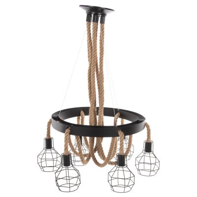 CEILING PENDANT LAMP HM4130 6-LIGHT BLACK METAL-ROPE Φ54-60x125Hcm.