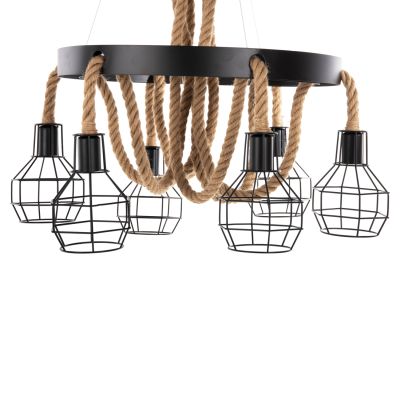 CEILING PENDANT LAMP HM4130 6-LIGHT BLACK METAL-ROPE Φ54-60x125Hcm.