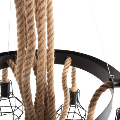 CEILING PENDANT LAMP HM4130 6-LIGHT BLACK METAL-ROPE Φ54-60x125Hcm.
