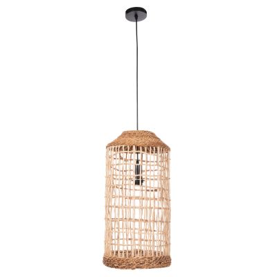 CEILING PENDANT OBLONG CYLINDRICAL CAGE CAP ABACA FIBERS IN NATURAL Φ27,5x52,5Hcm.HM7767