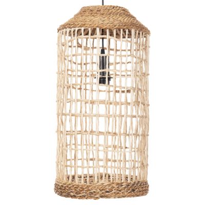 CEILING PENDANT OBLONG CYLINDRICAL CAGE CAP ABACA FIBERS IN NATURAL Φ27,5x52,5Hcm.HM7767
