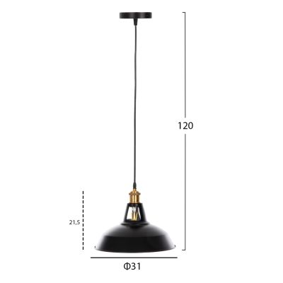 CEILING PENDANT LAMP HM4161 BLACK METAL-GOLD TOP Φ31x120Hcm.